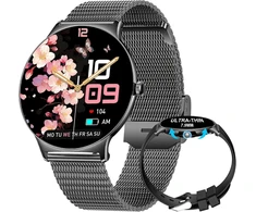 Lige išmanusis laikrodis moterims su bluetooth skambučiais, skirtas android ios 100+ sporto režimų, 1.43 colio amoled visada įjungtas ekranas, juodas nerūdijančio plieno tinklelio dirželis