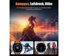 Lige išmanusis laikrodis vyrams, 1.73 colio Amoled didelis ekranas, 900 Mah ilgas baterijos veikimo laikas, 110+ sporto režimų, fitneso laikrodis su širdies ritmo, miego monitoriumi, daugiafunkcinis išmanusis laikrodis, skirtas Android Ios, juodas