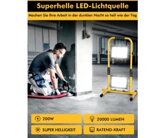 Lightasea led statybinis prožektorius 200 w 20000 lm led darbo lemputė 230 v su h formos stovu reguliuojama, ip66 atspari vandeniui statybvietės lempa led 6500 k šaltai balta su 3 m kabeliu ir kištuku dirbtuvėms