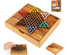 Logica Puzzles kinų šaškės - medinis stalo žaidimas - teakmedžio kelioninė versija