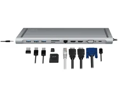 Logilink Ua0373 - Usb 3.2 (gen 1) dokas su 11 prievadų ir Pd (power Delivery) 100 W, 3 x Usb / 2 x Hdmi / 1 x Vga / 1 x kortelių skaitytuvas / 1 x Rj45 / 1 x 3.5 mm / juodas, sidabrinis
