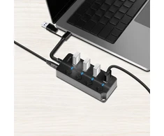 Logilink Ua0419 Usb 3.2 Gen1 šakotuvas su 4 prievadais ir įjungimo/išjungimo jungikliu (kiekvienam prievadui)