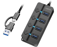 Logilink Ua0419 Usb 3.2 Gen1 šakotuvas su 4 prievadais ir įjungimo/išjungimo jungikliu (kiekvienam prievadui)