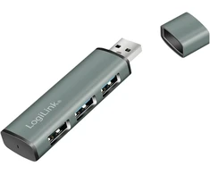 Logilink Usb 3.2 (gen2) 3 prievadų šakotuvas, aliuminio korpusas su apsauginiu dangteliu