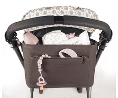 London Pram Organizer krepšys, dirbtinė oda, praktiškas, elegantiškas ir erdvus kelionėms, spalva: ruda