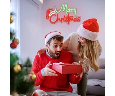 Looklight Kalėdinė neoninė iškaba "merry Christmas" su kalėdine kepure, Led neoninė lemputė, žalios raudonos raidės, neoninės iškabos kalėdiniam vakarėliui, vaikų miegamajam, barui, parduotuvei, kalėdinei dekoracijai