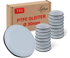 Loumaxx lipnūs tefloniniai baldų slystukai, baldų slystukai, skersmuo 30 mm, kėdžių slystukai pagaminti iš aukšto slydimo ptfe, aukštos kokybės slystukai kėdėms, baldams ir thermomix - 16 baldų komplektas