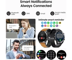 Loyewaier išmanusis laikrodis vyrams su bluetooth skambučiais, 1.39 colio fitneso laikrodis, atsparus vandeniui sportinis išmanusis laikrodis su kraujo deguonies, miego ir širdies ritmo monitoriumi, ruda odine apyranke, aktyvumo sekiklis, skirtas android