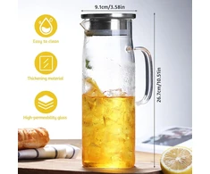 Lthermelk stiklinė karafa 1.5 l, karafa su dangteliu ir snapeliu 1.5 litro šalto arba karšto vandens ąsotis naminei šaltai arbatai ir sultims