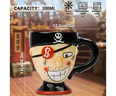 Lucylanker Pirate puodelis, 3d keramikinis kavos puodelis, animacinis pirato puodelis, talpa 300 ml jūsų mėgstamiausio gėrimo, kūrybinga dovana tėčiui, vaikinui, kavos mėgėjams (juodas)