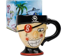 Lucylanker Pirate puodelis, 3d keramikinis kavos puodelis, animacinis pirato puodelis, talpa 300 ml jūsų mėgstamiausio gėrimo, kūrybinga dovana tėčiui, vaikinui, kavos mėgėjams (juodas)