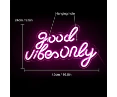 Lufeis neoninis ženklas, good vibe only, akrilinis neoninis šviestuvas, usb neoninis ženklas, neoninis 3d sienos dekoravimas, led neoninis šviestuvas, miegamojo sienos dekoravimui, barui, vestuvių dekorui, įsimylėjėlių dovana