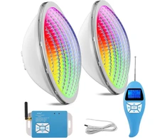 Lylmle led baseino apšvietimas par56 20 w baseino priekinis žibintas rgb spalvą keičiantis reguliuojamas išorinis sinchronizavimas su nuotolinio valdymo pulteliu, ip68 vandeniui atsparus led povandeninis prožektorius, 12 v ac (2 vnt.)