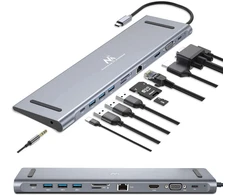 Maclean Mctv-850 11-in-1 Usb C 3.1 doko stotelės adapteris su Hdmi / 3x Usb 3.0 / Usb-c maitinimo šaltiniu / Pd (power Delivery) / Vga 1900 x 1200 @ 60hz / Rj-45 / 3.5 mm audio prievadu / Sd/tf kortelių skaitytuvu