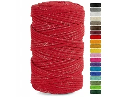 Macrame Raudonas pintas medvilninis virvelis makramė 5mm su sidabro siūlu