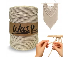 Macrame Šniūras makrame 5mm, 200m, šviesiai smėlinis, 100% medvilnė