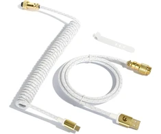 Mambasnake C03 spiralinis Usb C kabelis žaidimų klaviatūrai, starlight pynimo klaviatūros kabelis, type C į Usb A, pintas Usb C kabelis, spiralinis klaviatūros type C kabelis, nuimamas auksinis aviacinis jungtis, baltas