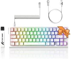 Mambasnake x Attack Shark X68he mechaninė klaviatūra su Rapid Trigger Magnetic Switch, 0,01 mm reguliuojamas aktyvavimas, laidinė 60% žaidimų klaviatūra su spiraliniu kabeliu, 8 Khz, Socd (baltas Contours)