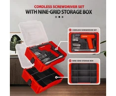 Manufore 3.7 V elektrinis akumuliatorinis atsuktuvas, 2 sluoksnių 55 dalių rinkinys, su led lempute ir usb įkrovimo laidu, priedai: antgaliai, grąžtai ir galvutės