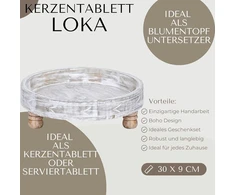 Marrakech boho dekoratyvinis padėklas apvalus medinis 30 x 9 cm | loka serviravimo lėkštė kaip dekoratyvinė stalo puošmena virtuvei ir svetainei | vintažinis pusryčių padėklas stačiakampis miegamajam