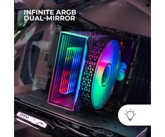 Mars Gaming Mcpu-vr Juodas, Cpu aušintuvas, Dual Infinity Mirror Argb, 4 Hct šiluminiai vamzdeliai, 180w Tdp, itin tylus Pwm 12 cm ventiliatorius
