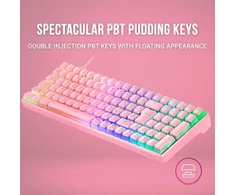 Mars Gaming Mkultra, mechaninė klaviatūra rožinė Rgb, kompaktiška 96%, Outemu Sq Raudona jungikliai, Portugalų-jav