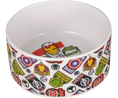 Marvel Comics Avengers keramikinis šuns dubuo 6" baltas keramikinis šuns dubuo su oficialiais Marvel Avengers personažais ir logotipu, vidutinio dydžio maisto arba vandens dubuo sausam ir šlapiam maistui