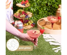 Matana 48 plastikinių kokteilinių taurių su aukso blizgučiais, margarita taurės, plastikinės, 360 ml, daugkartinio naudojimo plastikinės taurės, margarita taurės, kokteilinės taurės, desertinės taurės vakarėliams, vestuvėms