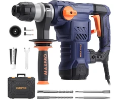 Maxpro sds-plus 1500w elektrinis perforatorius 5.5j 6 greičiai 3 funkcijos antivibracinė technologija gręžimo galia betonui (32mm) metalui (13mm) medžiui (42mm)