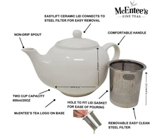 Mcentee's Dublin keramikinis arbatinukas 600 ml (2 puodeliai) su išimamu nerūdijančio plieno infuzoriumi
