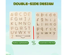 Medinė abėcėlės rašymo lenta, dvipusė raidžių sekimo lenta Abc, montessori mokomasis žaislas ikimokyklinio amžiaus vaikams, raidžių mokymosi lavinamieji žaislai, mokyklinės dovanos 3 4 5 metų vaikams