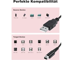 Mellbree įkrovimo laidas, skirtas Nintendo 3ds, įkrovimo laidas, skirtas Nintendo Ds, laidas, skirtas Dsi Ds, laidas, skirtas 3ds Xl/2ds/2ds Xl/ds/dsi/ds Xl Usb A 2.0 įkrovimo laidas 1a juodas 1 vnt. 1,2 m
