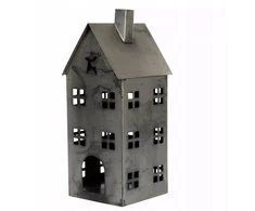 Metalinis žibintas namelis sidabrinis loft skandinaviško stiliaus 33x14cm