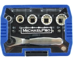 Michaelpro Mp012006 1/4 colio mini reketinis atsuktuvas su dideliu sukimo momentu 17 viename trumpas ketvirtinis reketas su antgaliais, plokščiaisiais ir adapteriu