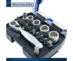 Michaelpro Mp012006 1/4 colio mini reketinis atsuktuvas su dideliu sukimo momentu 17 viename trumpas ketvirtinis reketas su antgaliais, plokščiaisiais ir adapteriu