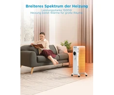 Midea Ny1507-22m alyvos radiatorius 1500 W energiją taupantis tylus elektrinis šildytuvas su 7 briaunomis, termostatas, 3 šildymo nustatymai, apsauga nuo apvirtimo ir perkaitimo, eco režimas, greitas šildymas ir nešiojamas, baltas