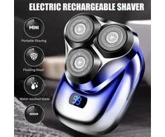 Mini elektrinis skustuvas, nešiojamas skustuvas, elektrinis vyriškas, usb belaidis elektrinis skustuvas, 3d besisukantis 3 skutimosi galvutės, barzdos trimeris, led rotacinis skustuvas, giliai valantis skustuvas vyrams (mėlynas)