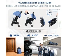 Mobiclinic® Kids vežimėlis, itin kompaktiškas, trip, 5 taškų diržas, rankena, krepšys, europietiškas prekės ženklas, 0-36 mėn., pilnai reguliuojamas, viena rankena, sulankstomas stogelis, užrakinami stabdžiai, 360º ratai