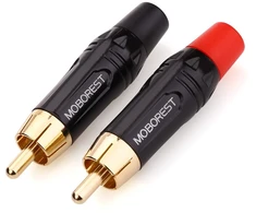 Moborest rca kištuko adapteris audio phono paauksuotas litavimo kištukas rca male 2 vnt rca male-juodas-2p