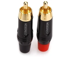 Moborest rca kištuko adapteris audio phono paauksuotas litavimo kištukas rca male 2 vnt rca male-juodas-2p