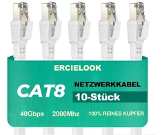 Modemas Ercielook Lan kabelis 0.25 m, 10 vnt. - didelės spartos 40 Gbps Cat8 tinklo kabelis, skirtas naudoti lauke ir viduje, atsparus oro sąlygoms, atsparus Uv spinduliams, skirtas maršrutizatoriui/žaidimams/modemui