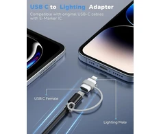 Moko usb c į lightning adapteris 2 vnt., adapteris usb c į lightning su greitu įkrovimu ir apsaugos nuo pametimo virvele, skirtas iphone 14/13/12/11/x, pad pro/air 5/mini 6, pod nano/touch, netinka audio/otg, baltas