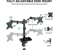 Monitorius Forging mount monitoriaus laikiklis 2 monitoriams, skirtas 13–27 colių plokštiems ir lenktiems ekranams, monitoriaus stalo laikiklis su lentyna, reguliuojamo aukščio, pakreipiamas, pasukamas, 8kg vienai rankai, vesa 75–100 mm