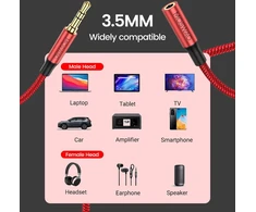 Moswag 3,5 mm jack prailginimo laidas 10 m, 3,5 mm ausinių prailginimo laidas, 3,5 mm stereo aux prailginimo laidas su paauksuota jungtimi, suderinamas su telefonais ar išmaniaisiais telefonais, ausinėmis, medijos grotuvu