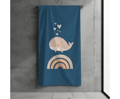 Mtonlinehandel vaikiškas paplūdimio rankšluostis 70 x 140 cm mergaitėms ir berniukams - minkštas ir gerai sugeriantis vonios rankšluostis su banginio motyvu mėlynas - medvilnės ir poliesterio mišinys