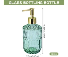 Muilo dozatorius, 2 dalių stiklinis muilo dozatorius, modernus muilo dozatorius, žalias, 400 ml muilo dozatorius, šampūno buteliukai užpildymui, su plastikiniu siurbliu, vonios kambariui, stalviršiui, virtuvei