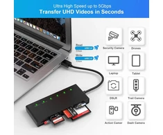 Multi sd kortelių skaitytuvas usb 3.0, sd/tf/cf/ms/xd 5 gbps didelės spartos atminties kortelių skaitytuvas, skirtas sdxc sdhc micro sd cf ms mmc kortelėms, sony memory stick pro duo adapteris, skaito 5 korteles vienu metu