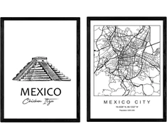Nacnic plakatas meksika - chichen itza. lapai su miestų paminklais a3 formatas