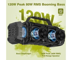 Kompiuterio kolonėlės Nešiojama bluetooth kolonėlė, 120w peak 80w belaidė kolonėlė, tws pairing, gilus žemas dažnis, hi-fi kolonėlė, ipx6 atspari vandeniui, dsp sound boombox laukui, stovyklavimui, vakarėliui (juoda)
