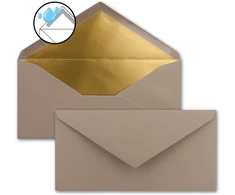 Neuser Papier vokai Din Long formatui, su klijais, drėgnai užklijuojami, aukso/sidabro metalizuotas pamušalas